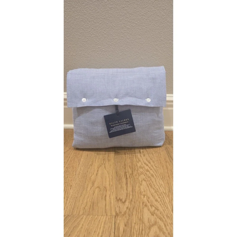 Ralph Lauren Workshirt Chambray Blue King Fitted Sheet $245 NIP